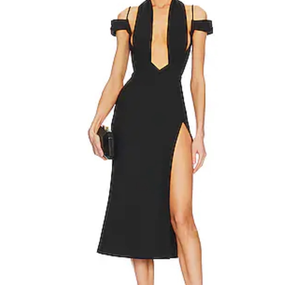 Off the Shoulder Halter Dress in Black Laquan Smith